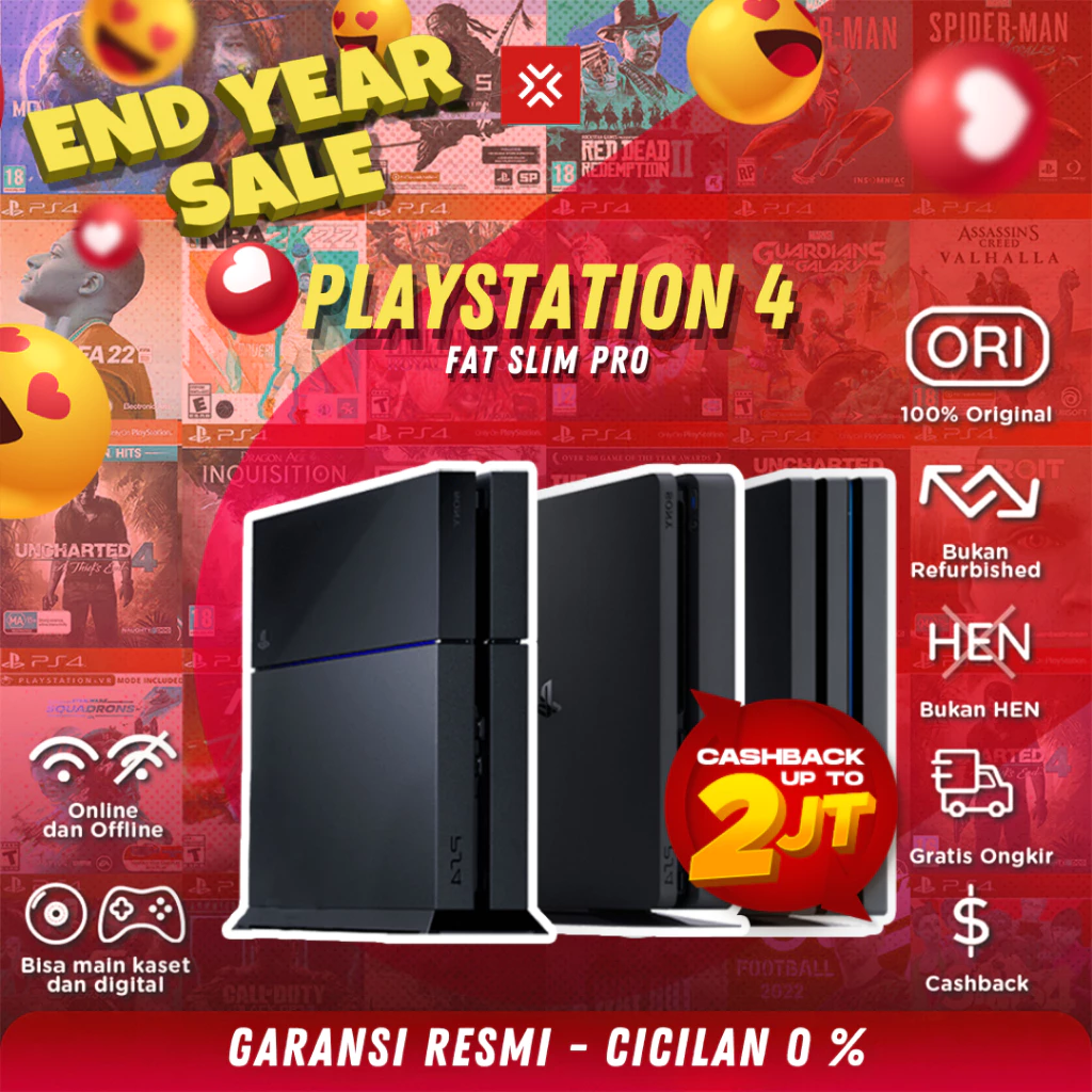SONY PS4 Playstation 4 FAT SLIM PRO 500 GB / 1 TB ORIGINAL BONUS RATUSAN GAMES ONLINE OFFLINE GARANSI PANJANG