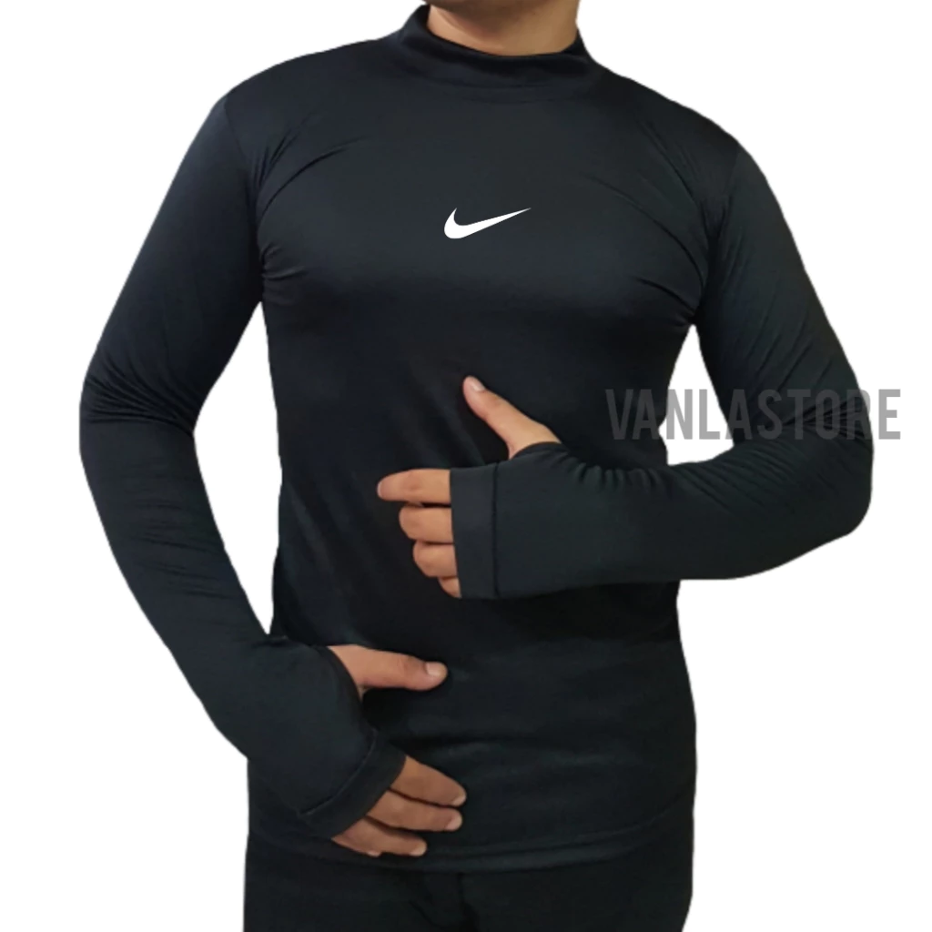 Baselayer Lengan Panjang Manset Baju Pria Olahraga Manset Futsal Mangset Gym Bola Sport Lubang jari
