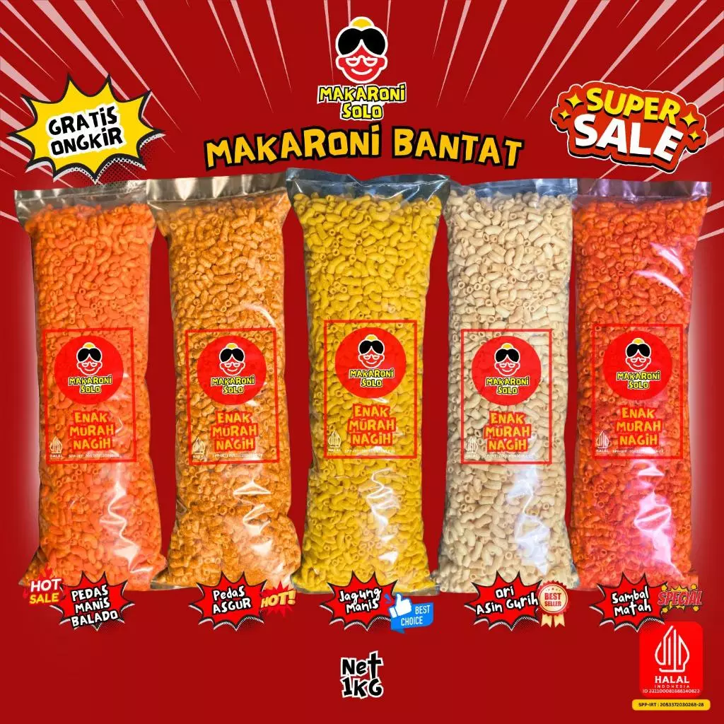 1 BAL MAKARONI BANTAT KRESS 5 VARIAN RASA JAGUNG MANIS, ASIN GURIH, PEDAS BALADO, SAMBAL MATAH, MAKARONI SOLO