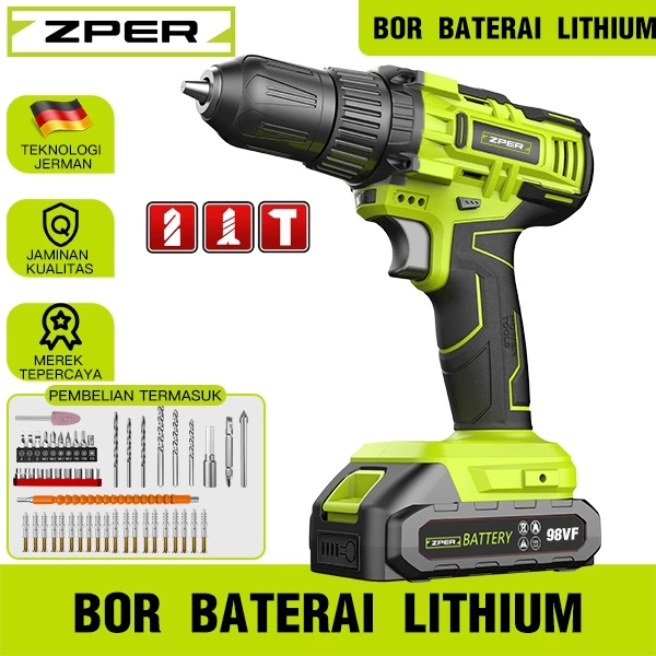 ZPER Bor Listrik Mesin Bor Bor Tanpa Kabel Bor Tangan Elektrik Drill Bor Impact Cordless ZP032
