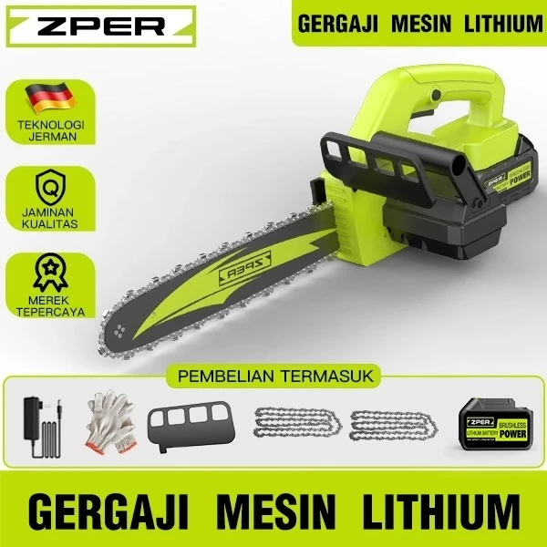 ZPER Cordless Chainsaw Gergaji Mesin Lithium Gergaji Rantai Elektrik Portable Genggam Lithium ZP008