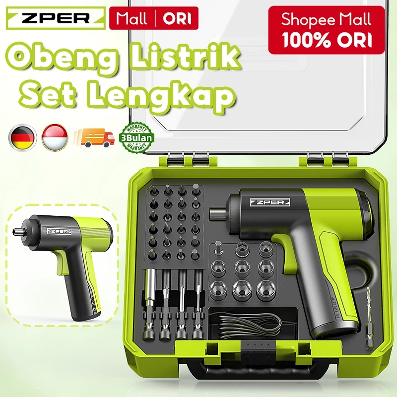 ZPER Obeng Set Lengkap Toolkit Tool Box Mesin Bor Listrik Baterai Obeng Elektrik Set Komplit Mini Cordless Portable