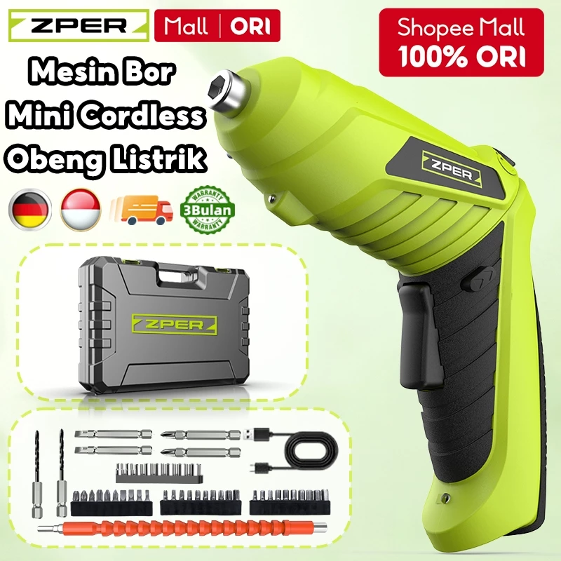 ZPER Mesin Bor Baterai 4.2V Obeng Listrik Cordless Drill Battery Bor Kayu Triplek Besi Bor ZP016