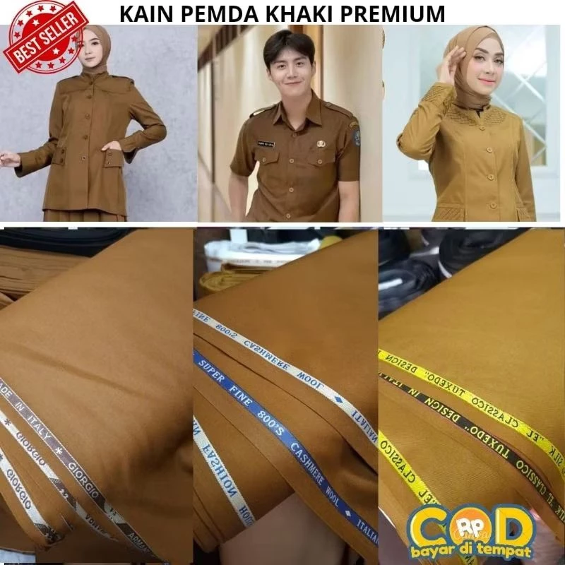 Bahan Kain PEMDA Semi Wool Premium Bakal Baju Dinas PEMDA Khaki PNS PDH ASN Katun Kain