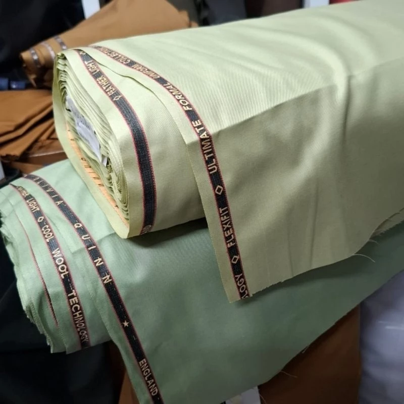 Kain semiwool sage green premium meteran bahan seragam formal kemeja
