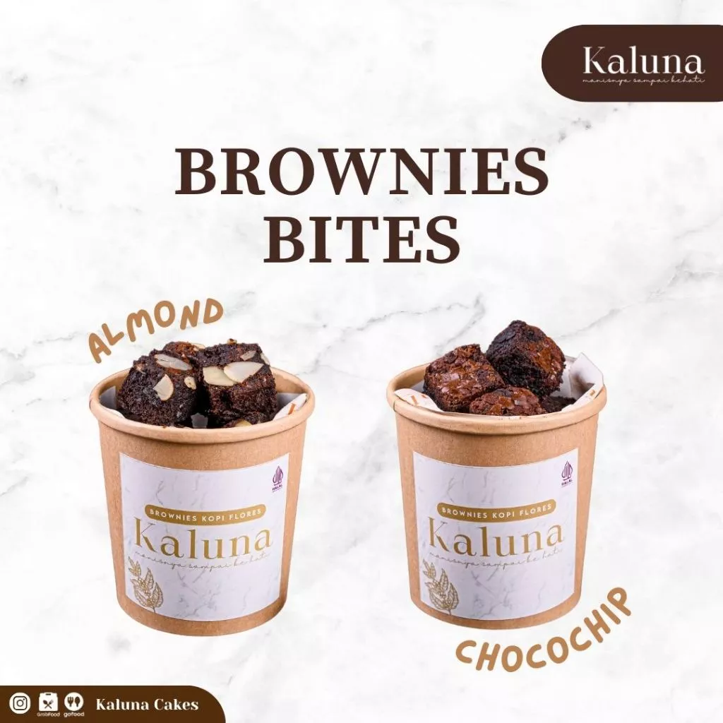 Kaluna Cakes - Fudgy Brownies Bites - Kue Brownies Panggang Dark Chocolate - Brownies Bucket Almond Chocochip