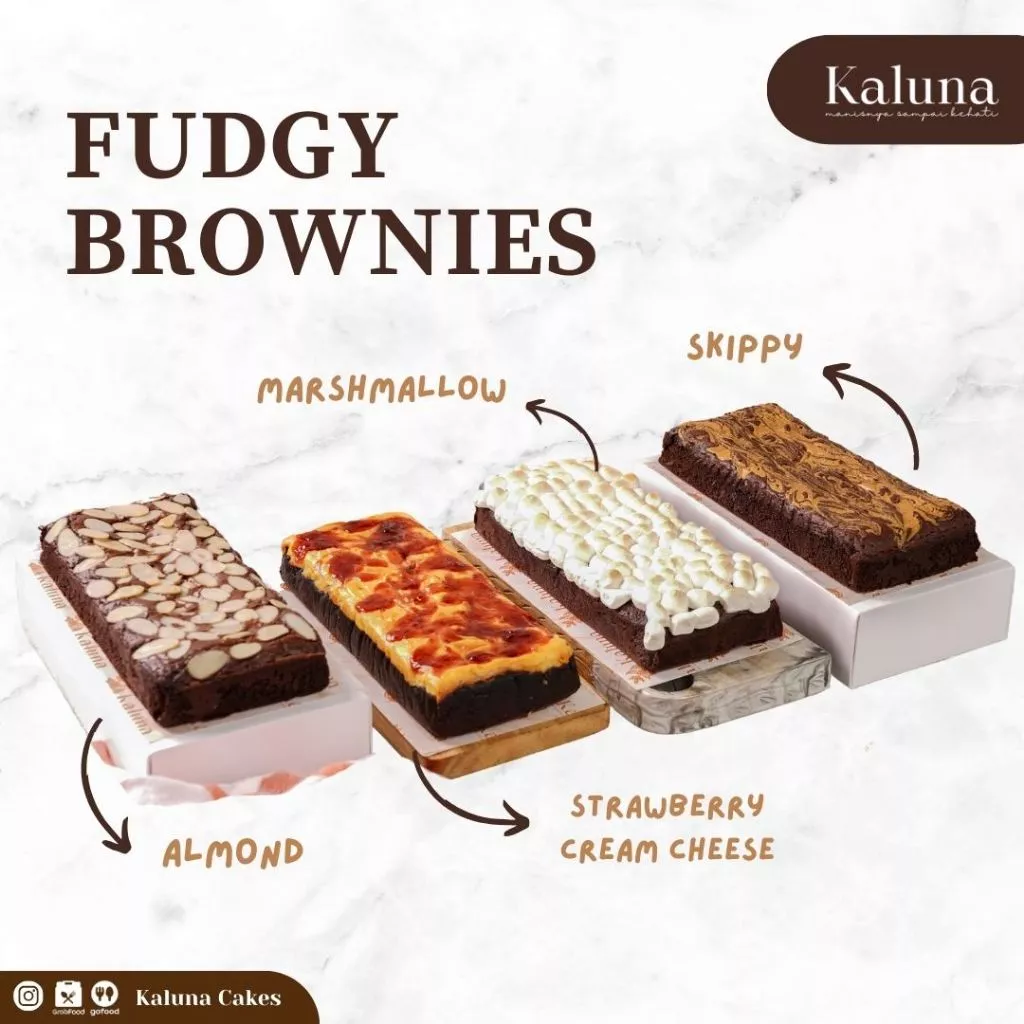 Kaluna Cakes - Fudgy Brownies Panggang Premium 22x10 - Almond, Marshmallow, Skippy, Cream Cheese