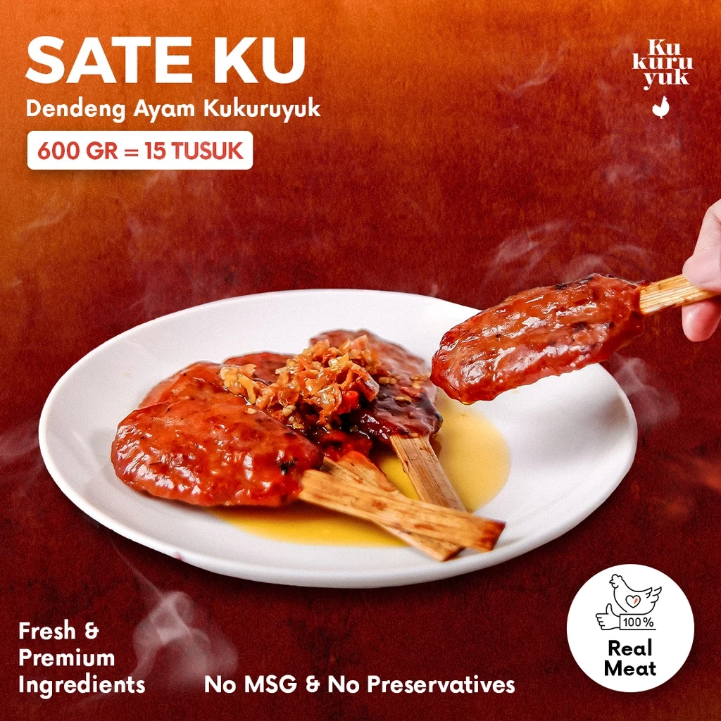 Dendeng Ayam Kukuruyuk - Sateku Kukuruyuk 1 Box Isi 15 Tusuk Sate 600gr