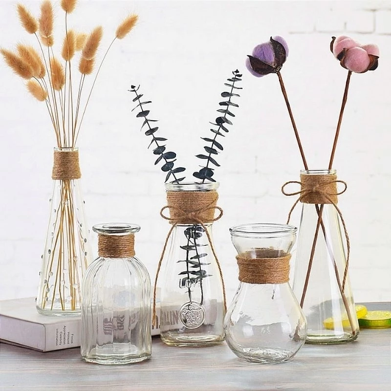 Vas Bunga Kaca Aesthetic Tali Rami | Pot Kaca Carafe | Hiasan Meja Tamu Estetik
