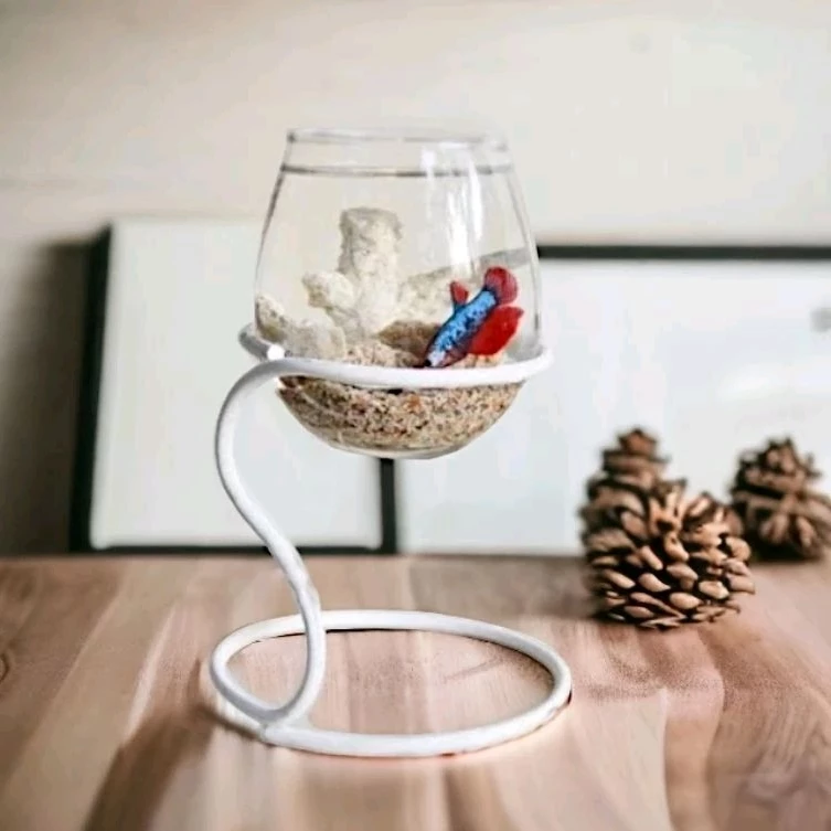 Paket Akuarium Kaca Aesthetic| Aquarium Mini Dengan Stand Besi | Hiasan Meja Kerja