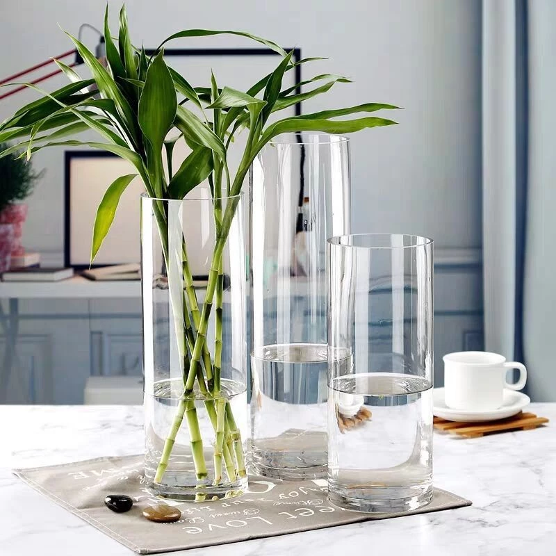 Vas Kaca Bening Bamboo Minimalis / Vas Bunga Tinggi / Dekorasi Rumah