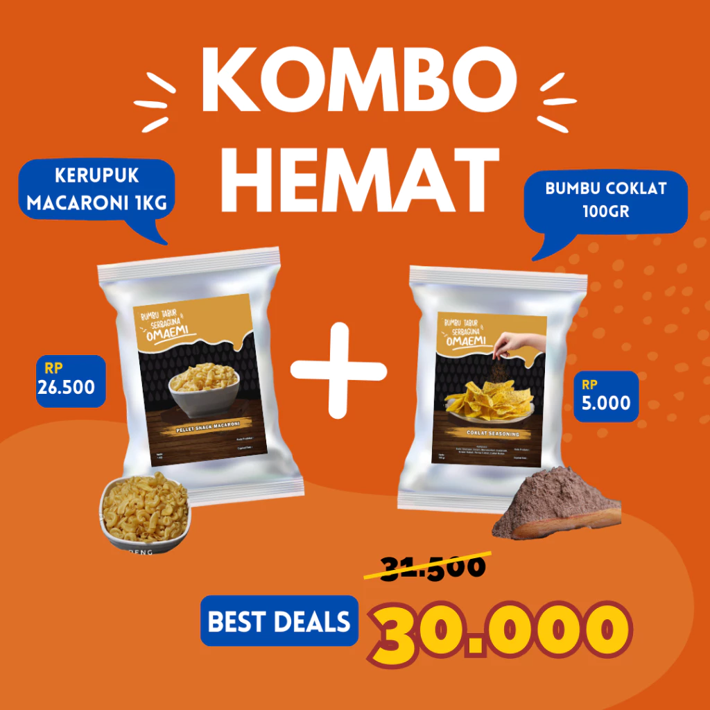 PAKET KOMBO KETAGIHAN Kerupuk Makaroni 1kg + Bumbu Tabur Rasa Coklat 100gr