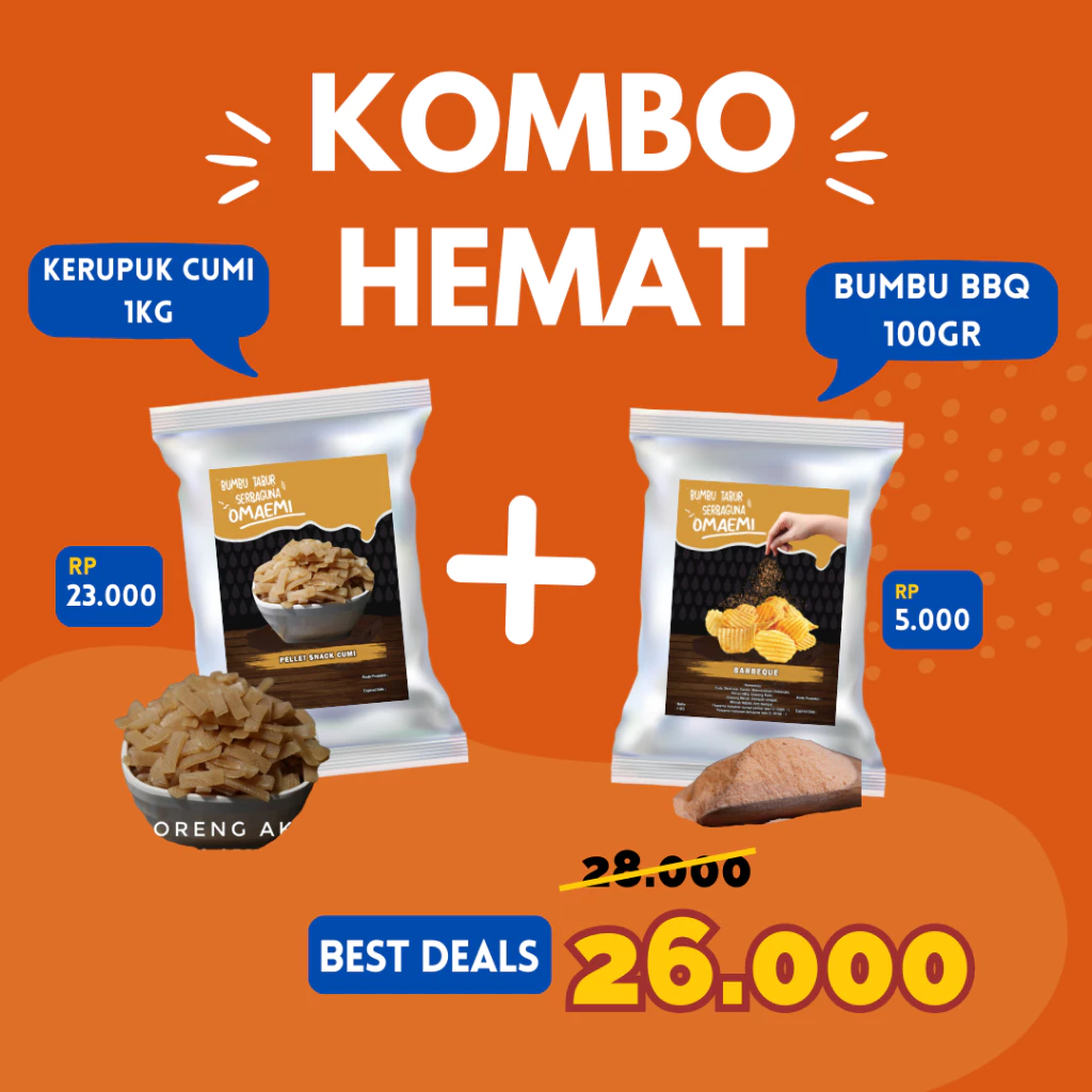PAKET KOMBO KETAGIHAN Kerupuk Cumi 1kg + Bumbu Tabur Rasa Barbeque 100gr