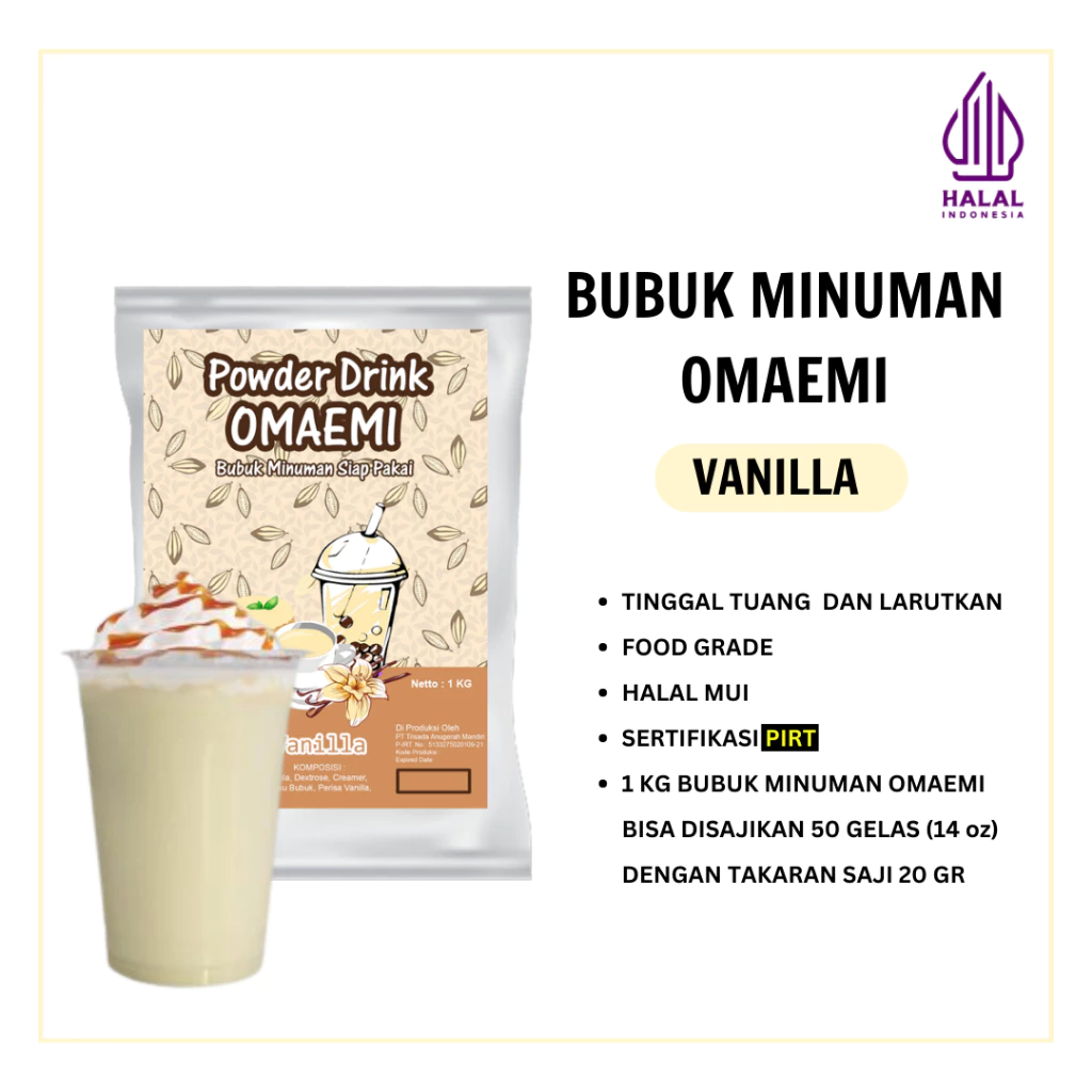 Bubuk Minuman Aneka Varian OmaEmi Powder Drink Rasa Vanilla Kemasan 1 Kg Halal
