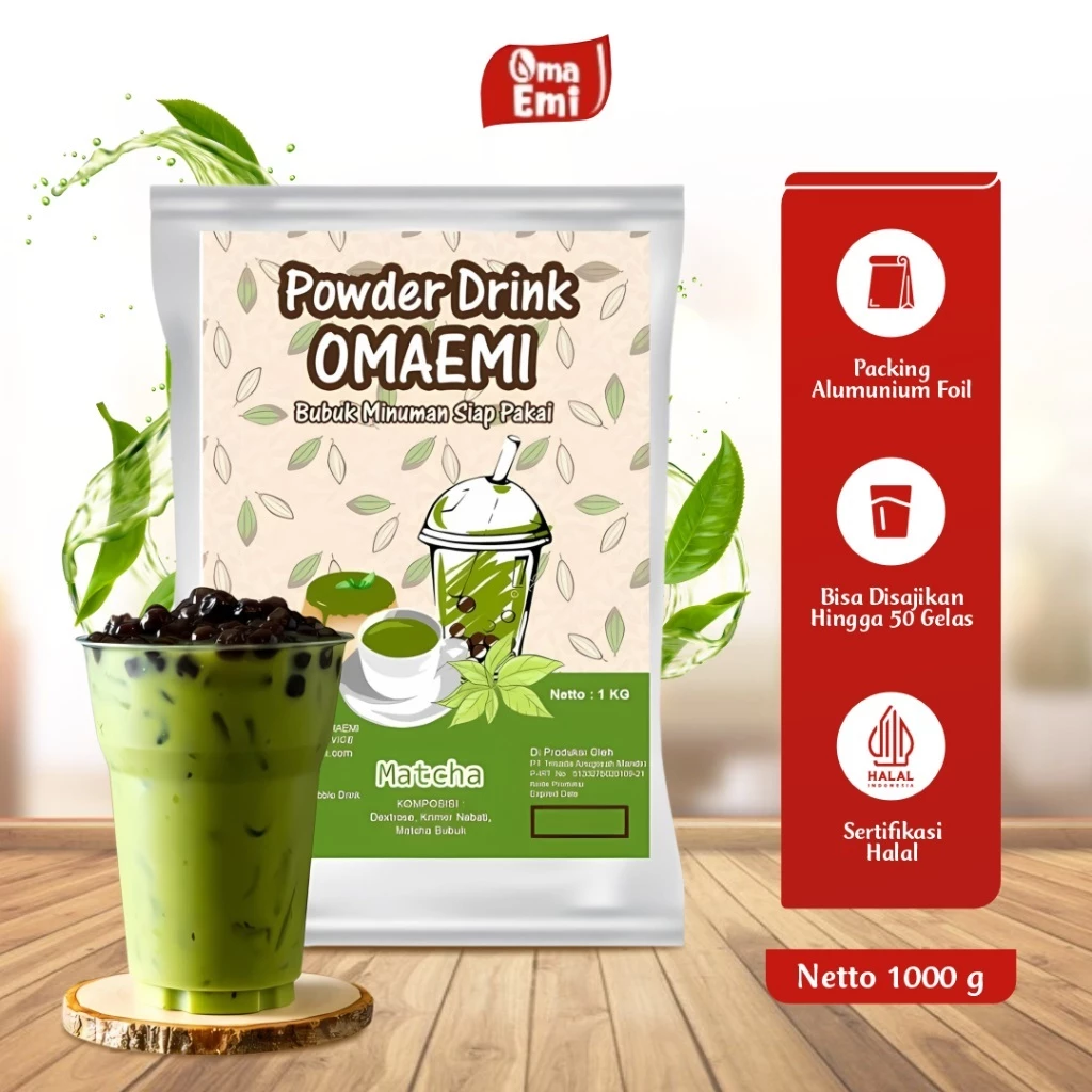 Bubuk Minuman OmaEmi Powder Drink Aneka Varian Rasa Matcha Kemasan 1 Kg Halal