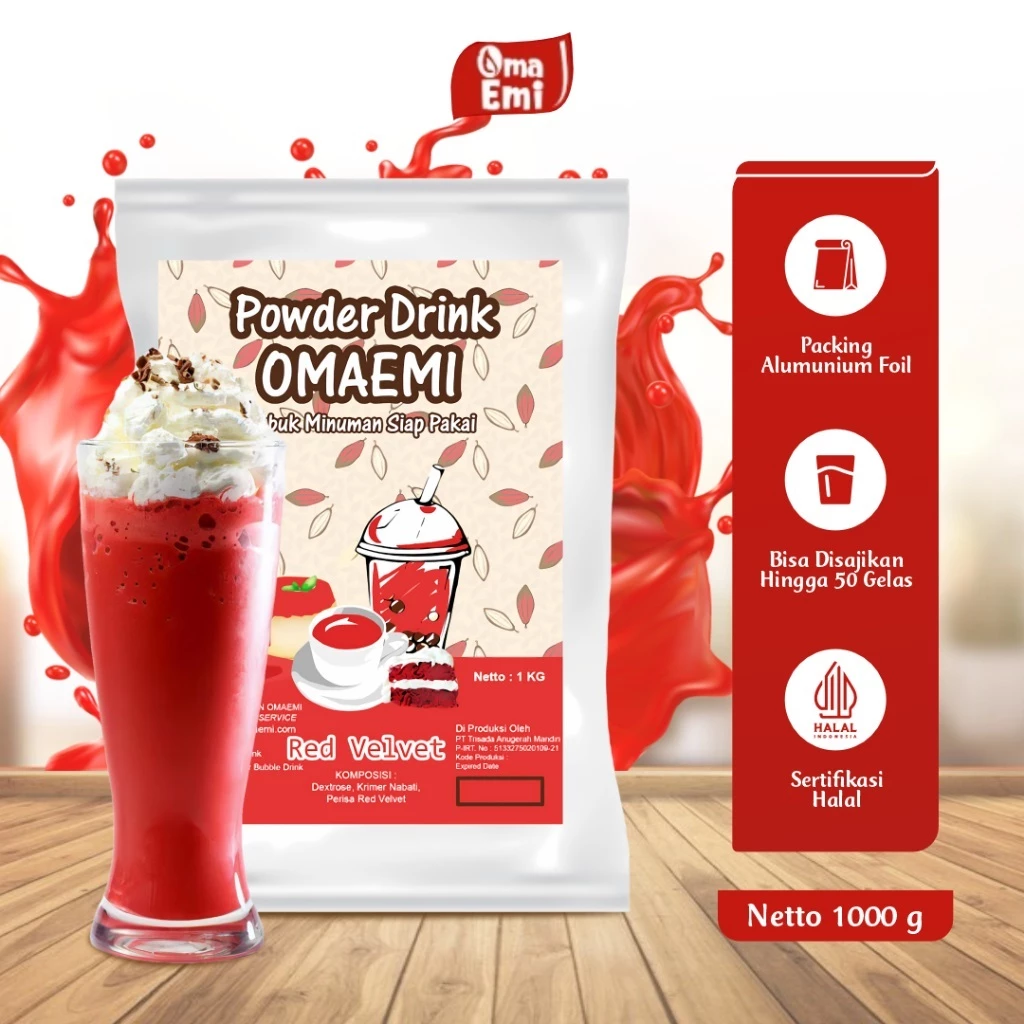 Bubuk Minuman OmaEmi Powder Drink Rasa Red Velvet Aneka Varian Kemasan 1 Kg Halal