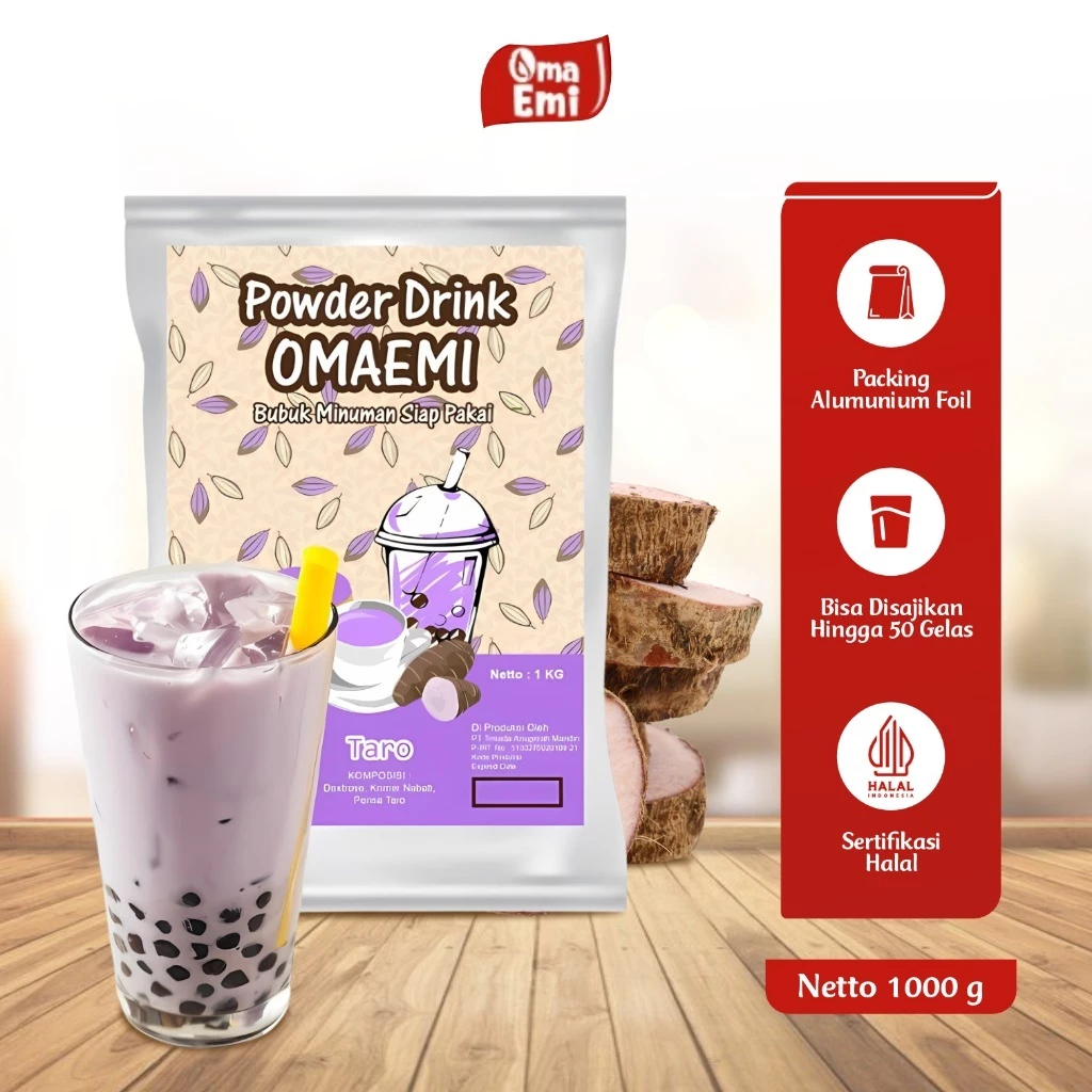 Bubuk Minuman OmaEmi Powder Drink Rasa Taro Aneka Varian Kemasan 1 Kg Halal