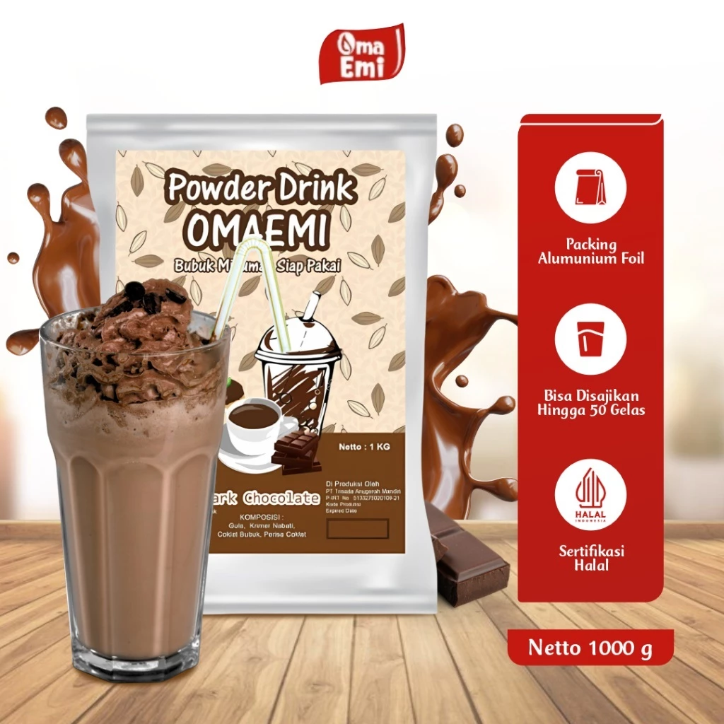 Bubuk Minuman Aneka Varian OmaEmi Powder Drink Rasa Dark Chocolate Kemasan 1 Kg Halal