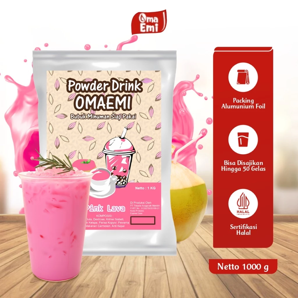 Bubuk Minuman Powder Drink OmaEmi Aneka Varian Rasa Pink Lava Kopyor Kemasan 1 Kg Halal