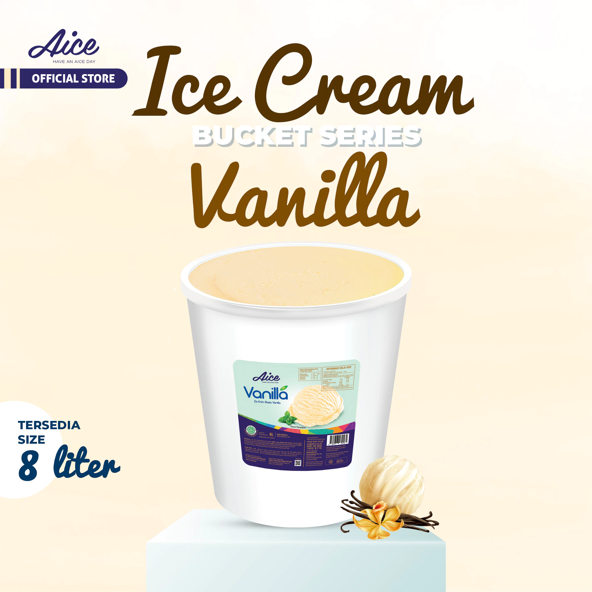 AICE Vanilla Bucket 8 Liter Ice Cream Es Krim Ember 8L Eskrim