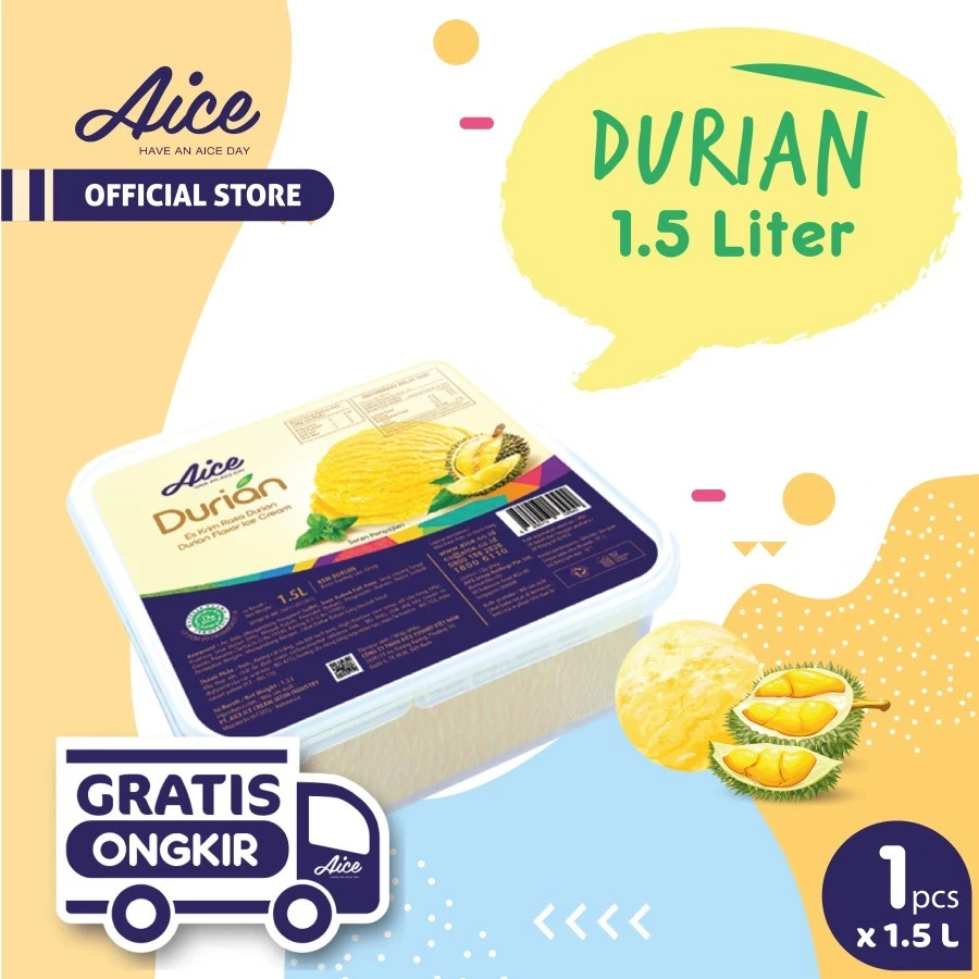 Aice Ice Cream Durian 1.5L Es Krim isi 1 pcs Eskrim rasa durian