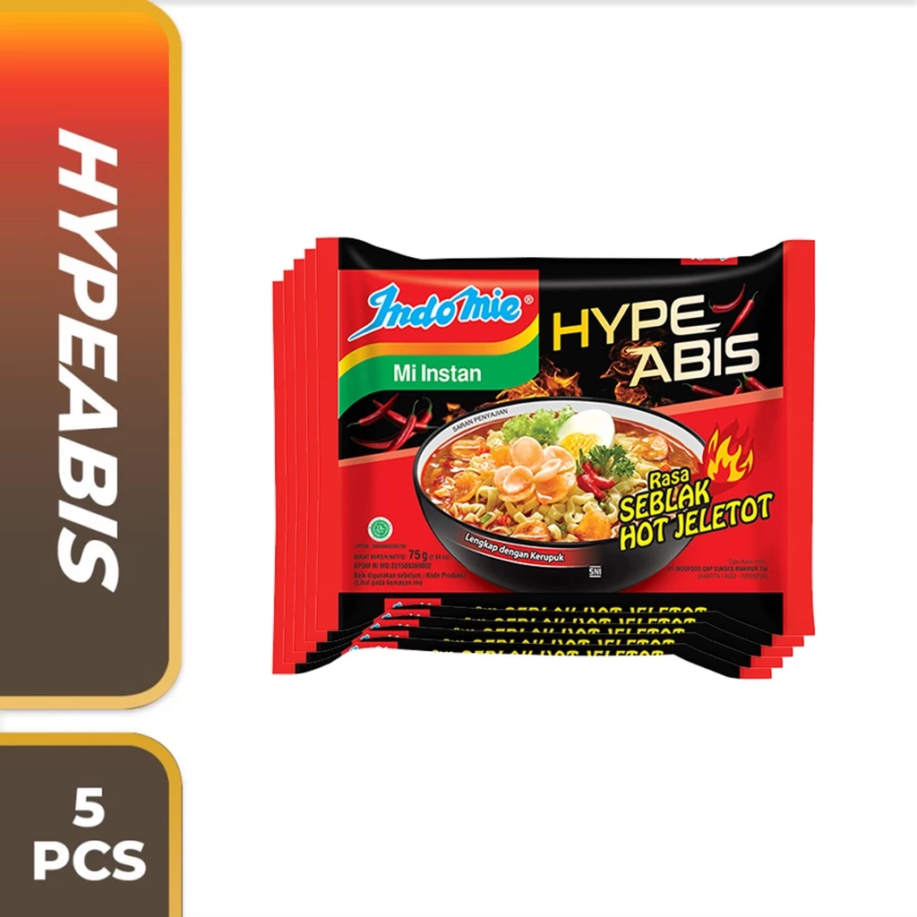 5 PCS - Indomie HypeAbis Rasa Seblak Hot Jeletot 75 Gr