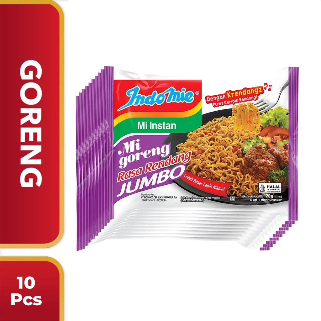 10 PCS - Indomie Goreng Rendang Jumbo 120 Gr
