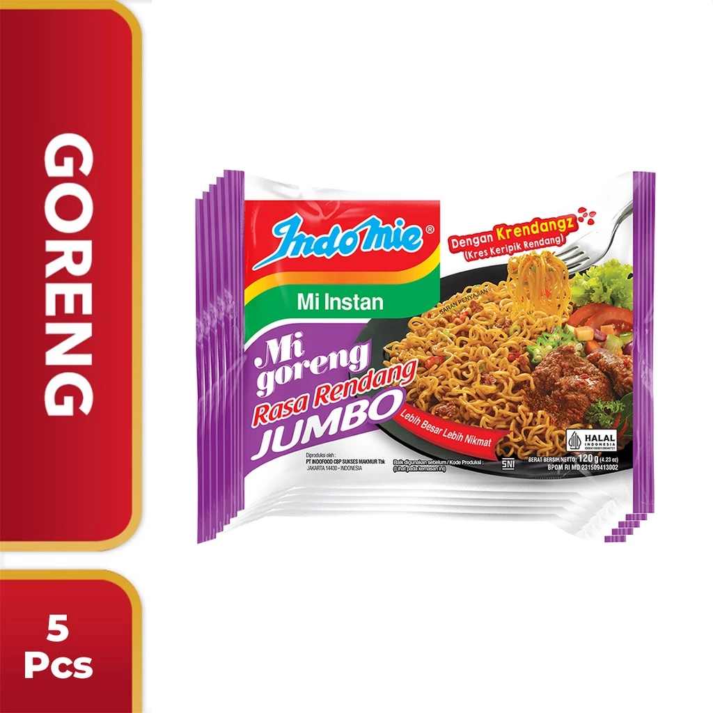 5 PCS - Indomie Goreng Rendang Jumbo 120 Gr