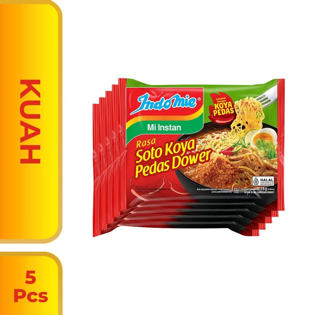 5 PCS - Indomie Rasa Soto Koya Pedas Dower 76 Gr