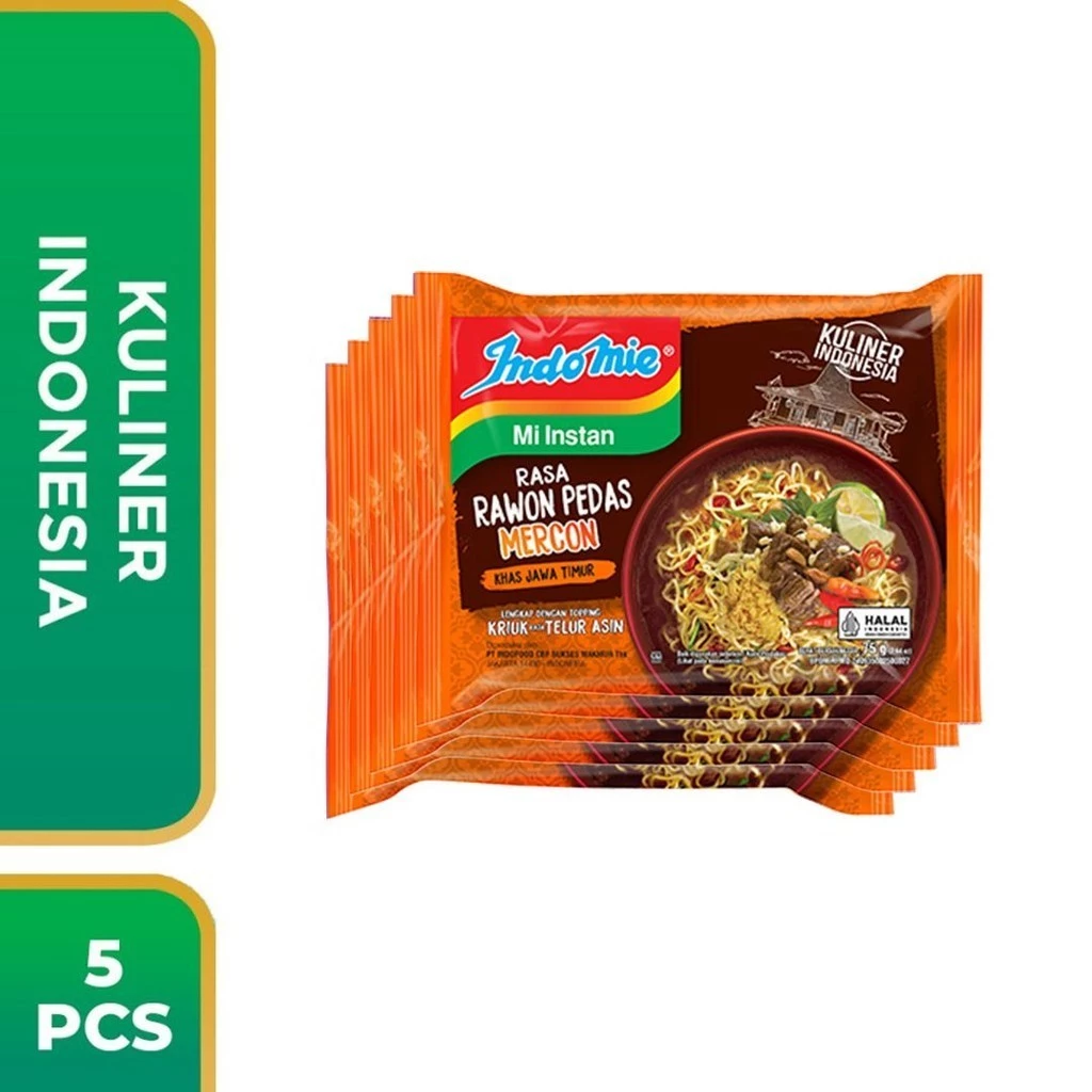 5 PCS - Indomie Kuah Rawon Pedas Mercon 75 Gr