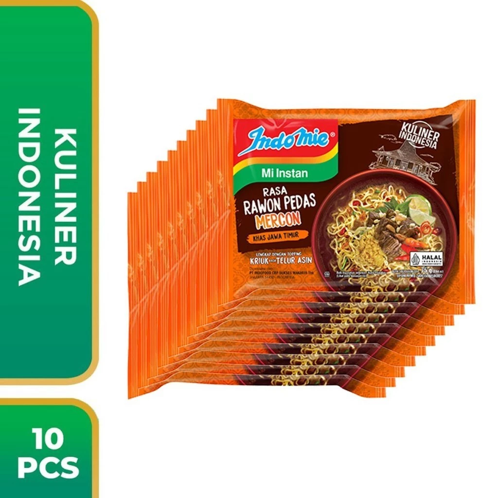 10 PCS - Indomie Kuah Rawon Pedas Mercon 75 Gr