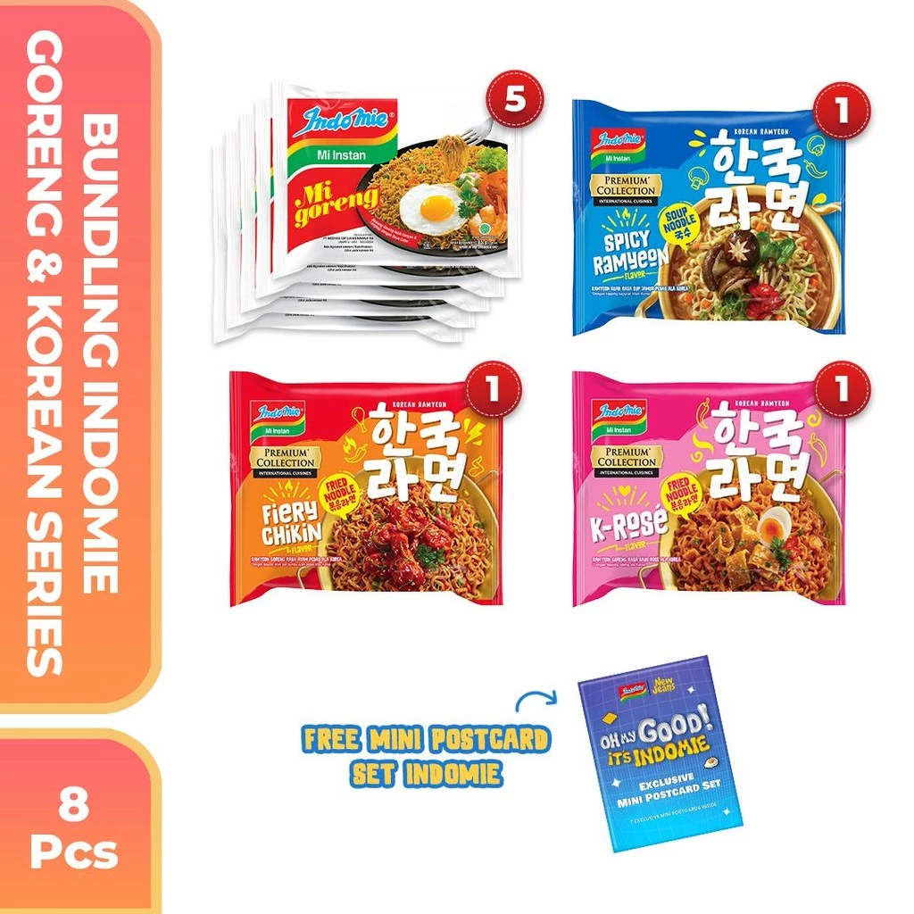 8 pcs Bundling 2 Goreng & Korean Free Mini Postcard Set Indomie