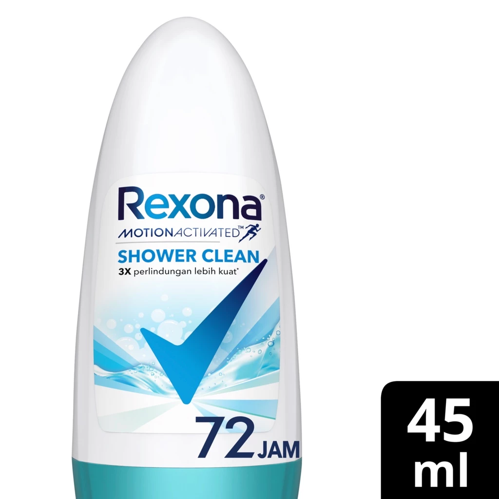 Rexona Women Deodorant Roll On Antiperspirant Long Lasting Shower Clean 72 Jam Kesegaran 45Ml