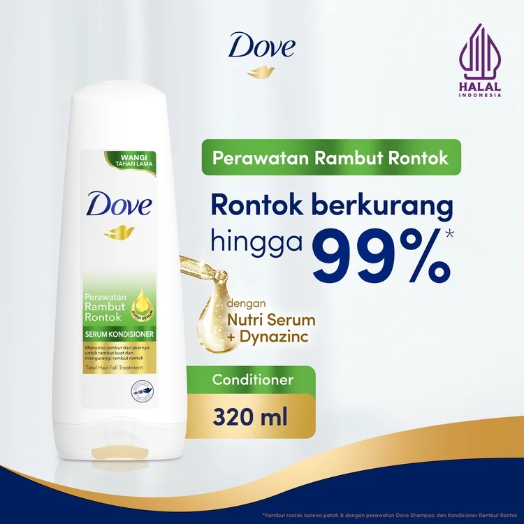 Dove Conditioner Perawatan Rambut Rontok Berkurang 99% Dengan Nutri Serum Dan Dynazinc 320ml