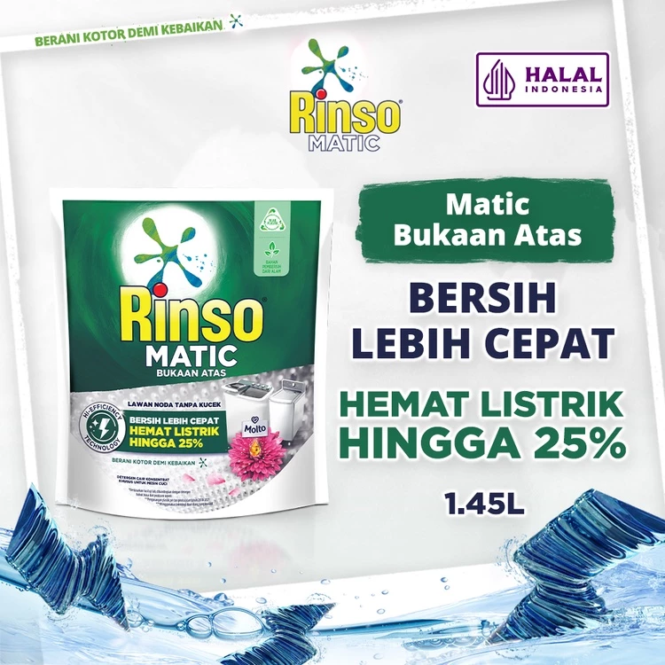 Rinso Detergent Cair Konsentrat Deterjen Matic Mesin Cuci Bukaan Atas 1.45 L
