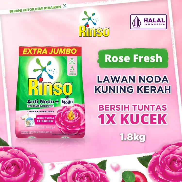 Rinso Molto Detergent Bubuk Deterjen Anti Noda Rose Fresh 1.8 kg