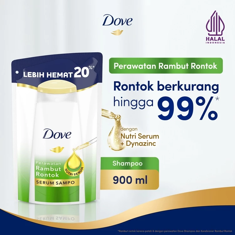 Dove Shampo Nutri Serum Perawatan Rambut Rontok Sampo 900ml Pouch