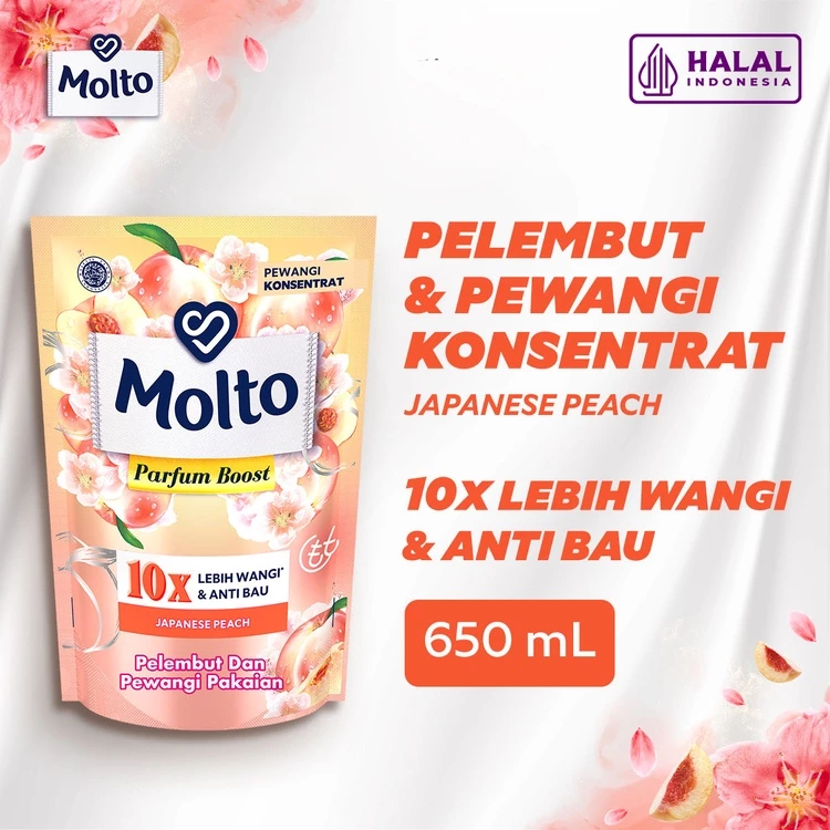 Molto Pelembut & Pewangi Pakaian Softener Konsentrat Parfum Boost Japanese Peach 650 mL