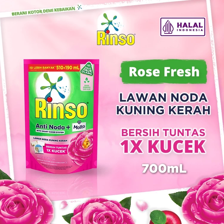 Rinso Molto Detergent Cair Deterjen Anti Noda Rose Fresh 700 mL