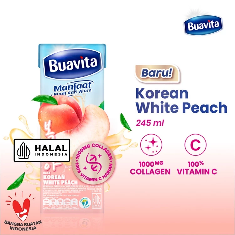 Buavita Korean White Peach 245ml Vitamin C Halal