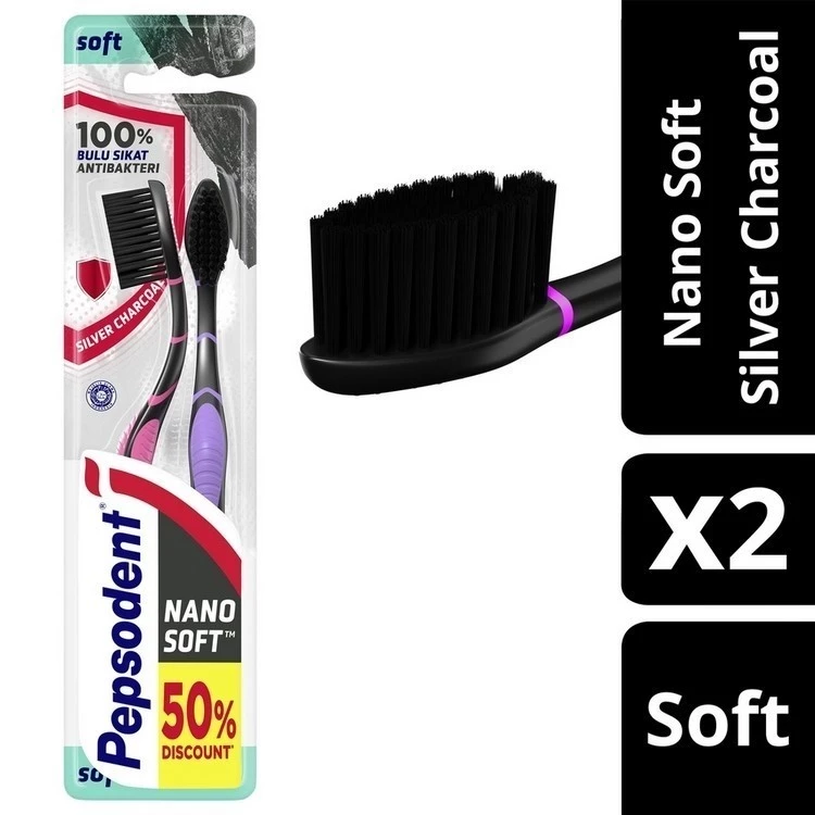 Pepsodent Sikat Gigi Nanosoft Silver Charcoal Isi 2