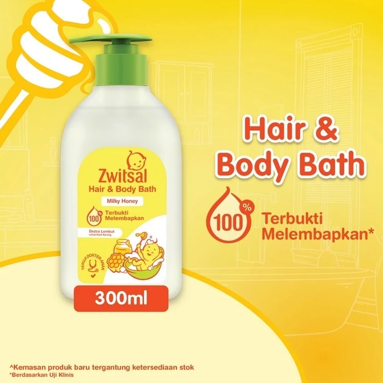 Zwitsal Baby Bath Hair & Body - Milky Honey 300 mL