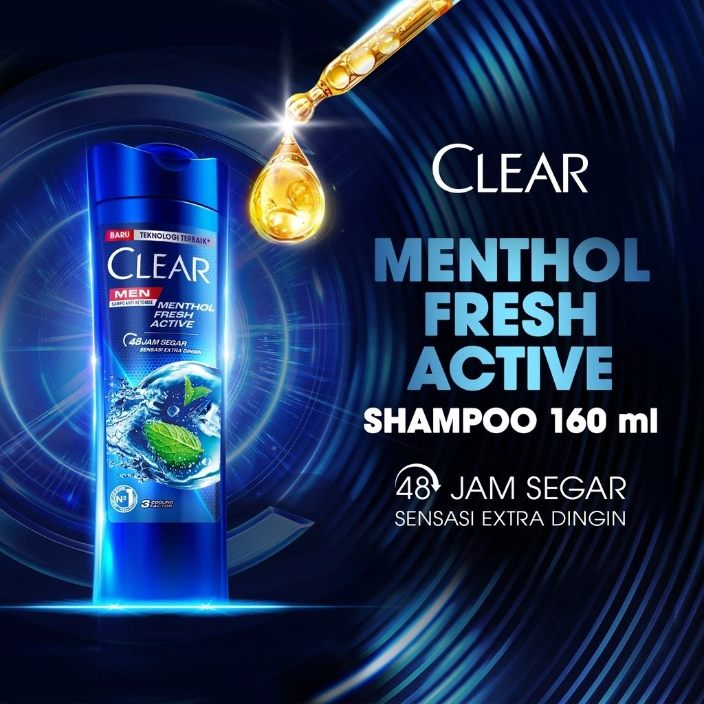 CLEAR Shampoo Anti Ketombe Menthol Segar, 48 Jam Segar Sensasi Dingin dengan 10x Super Vitamin - 850mL
