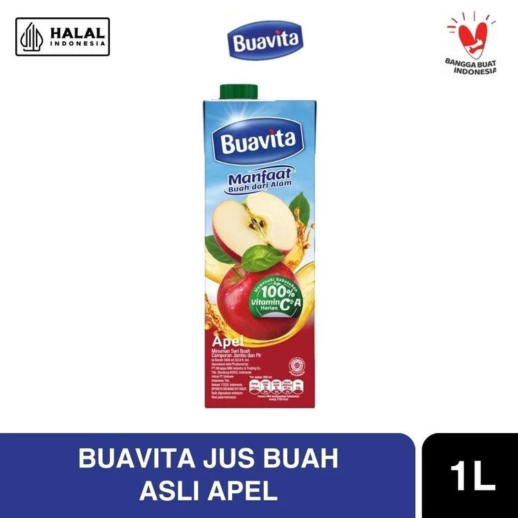 Buavita Jus Buah Asli Apel 1000 Ml - Mengandung Vitamin A, Jus Apel, Apple Juice