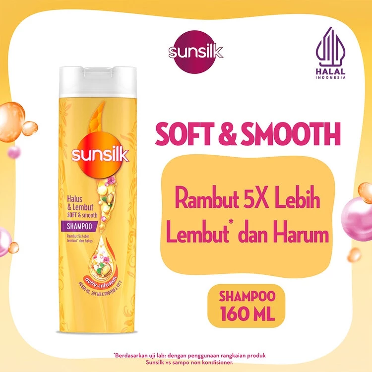 Sunsilk Shampoo Rambut Lembut Soft & Smooth Activ-Infusion Rambut 5X Lebih Lembut & Halus with Soy Milk Argan Oil 160 ml