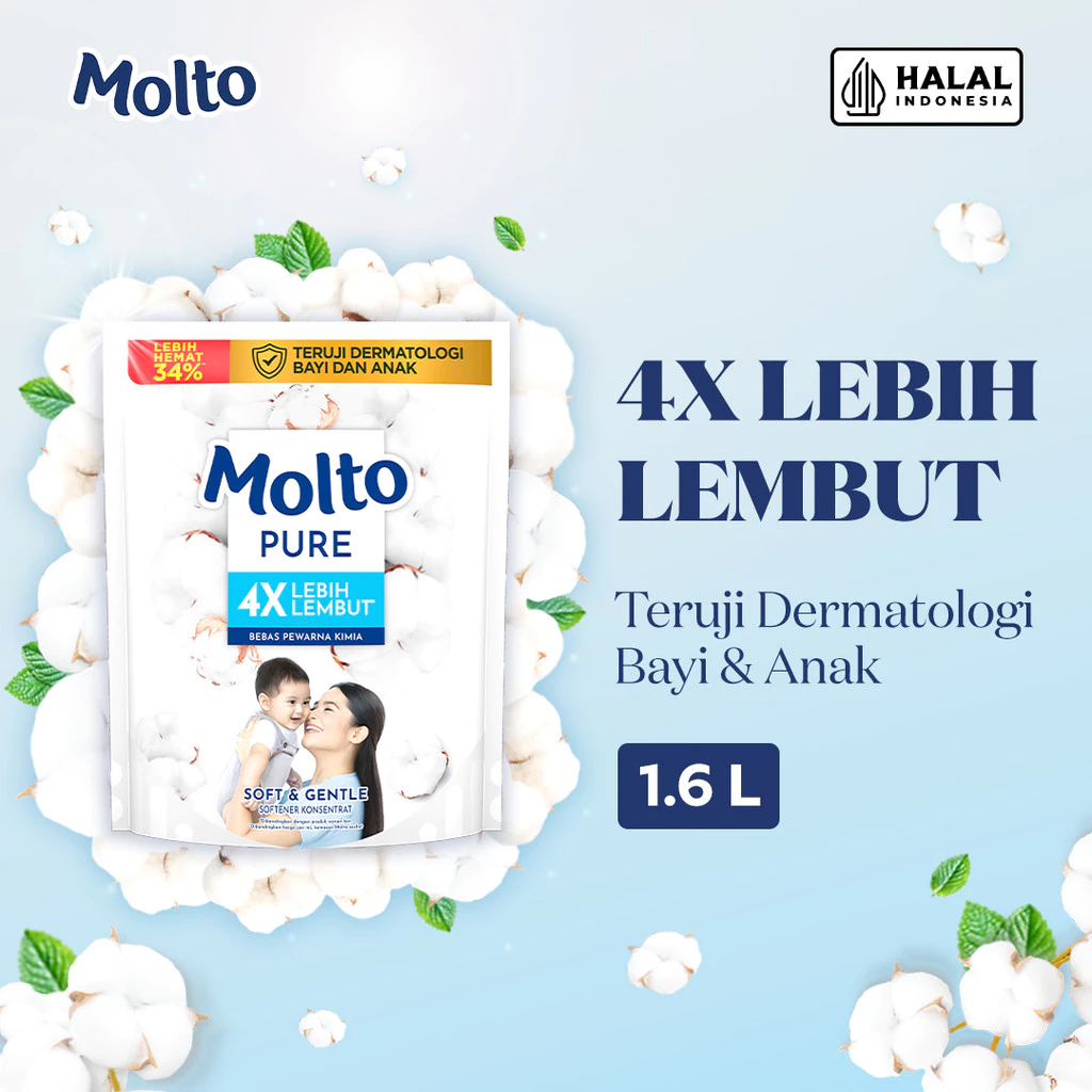 Molto Pelembut & Pewangi Pakaian Bayi Softener Konsentrat Pure Soft & Gentle 1.6L