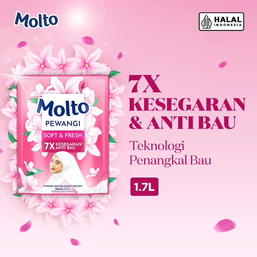 Molto Pewangi Pakaian Soft & Fresh 7x Kesegaran & Anti Bau 1.7 L