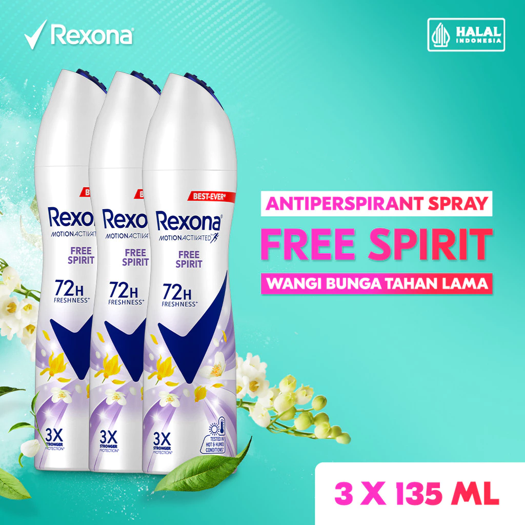 Rexona Antiperspirant DEODORANT SPRAY Protection Free Spirit 135ml - Triplepack (3 x 135ml)