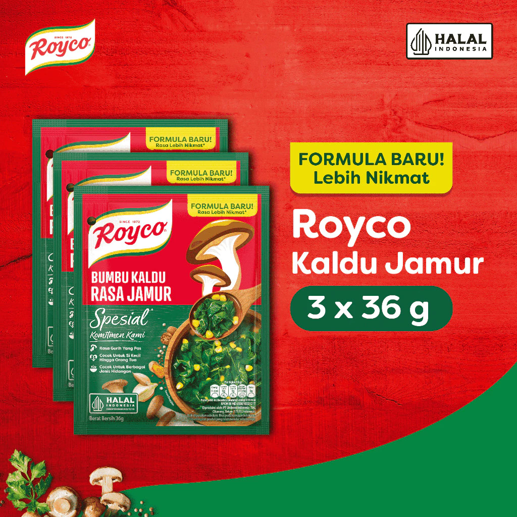 Royco Bumbu Masak Kaldu Jamur 36g x3 Formula Baru