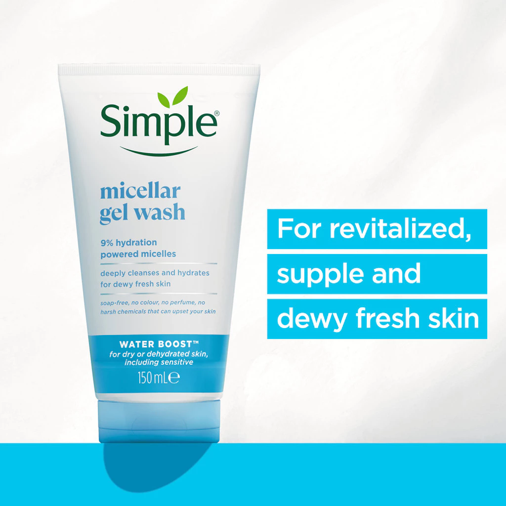 Simple Waterboost Micellar Facial Gel Wash 150 ml - No Harsh Chemicals